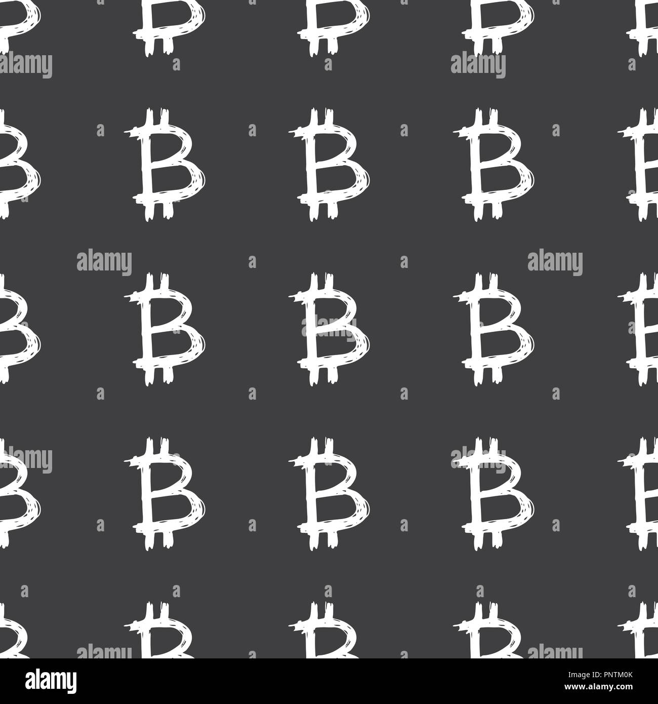 Bitcoin zeichen Symbol Pinsel Schriftzug nahtlose Muster, Grunge kalligrafischen Symbole Hintergrund, Vector Illustration. Stock Vektor