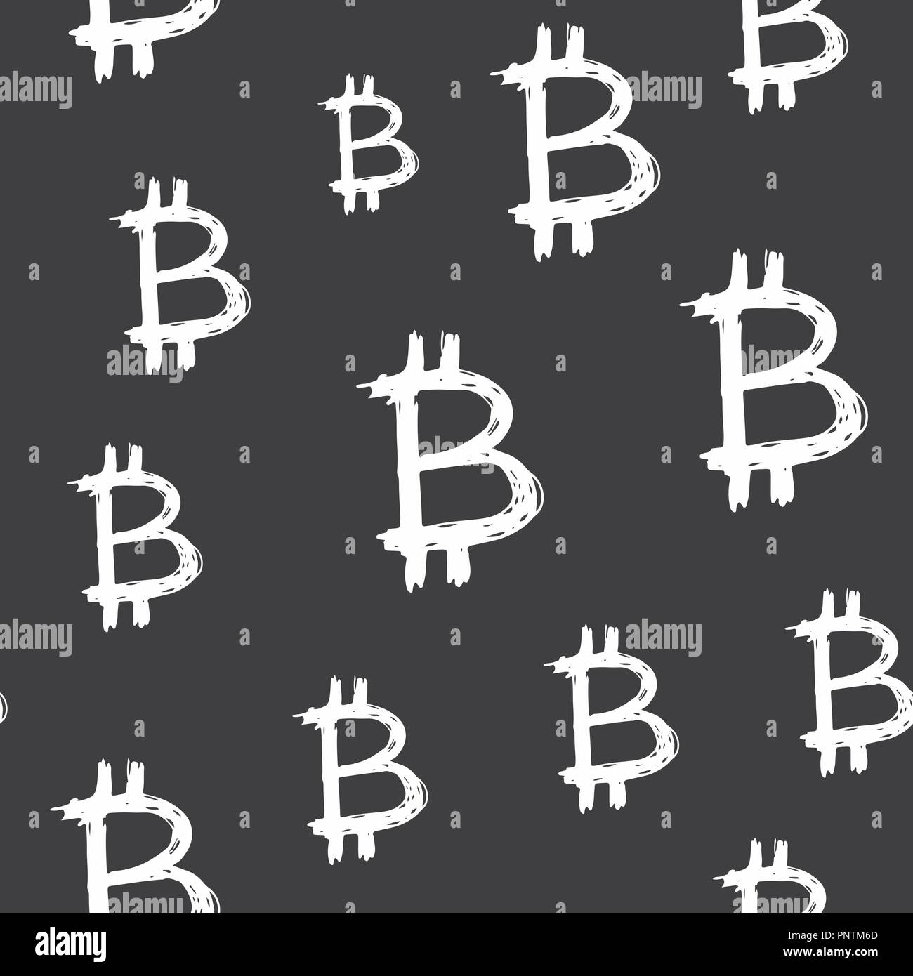 Bitcoin zeichen Symbol Pinsel Schriftzug nahtlose Muster, Grunge kalligrafischen Symbole Hintergrund, Vector Illustration. Stock Vektor