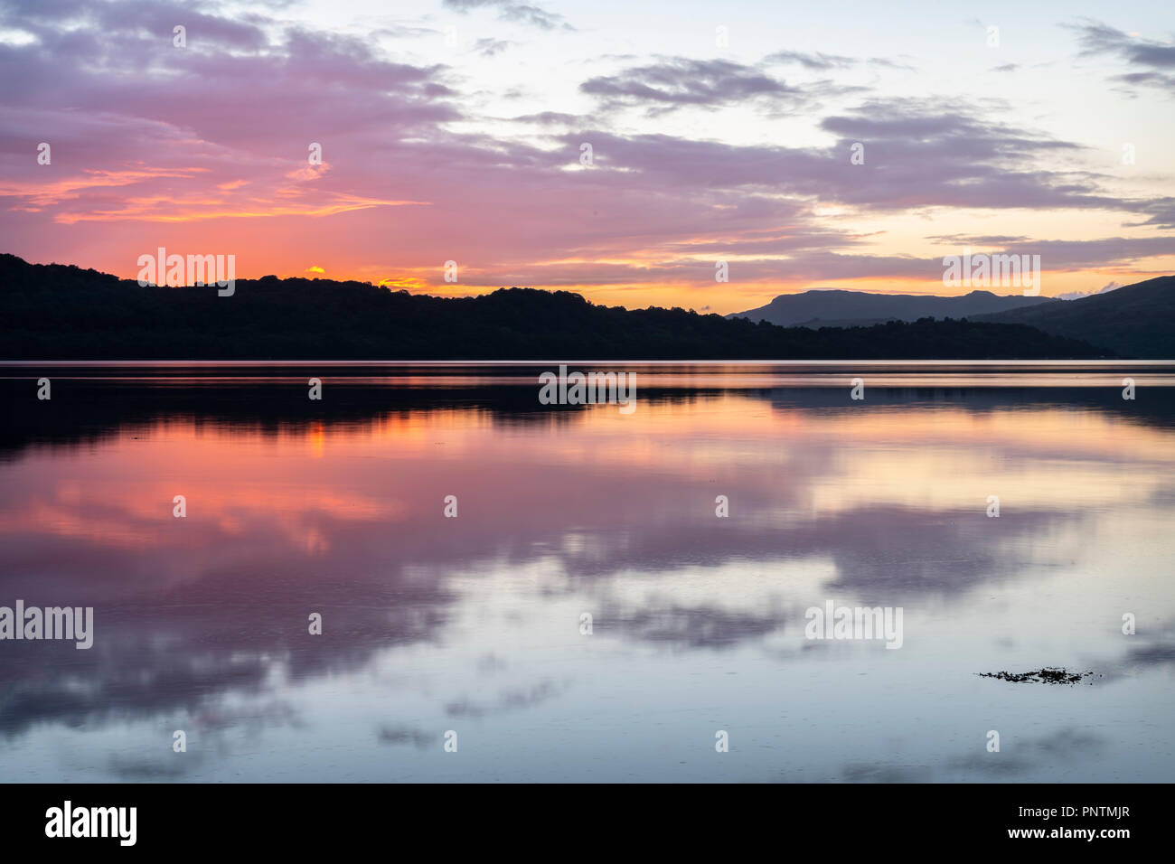 Sonnenuntergang, Loch Etive, Schottland Stockfoto