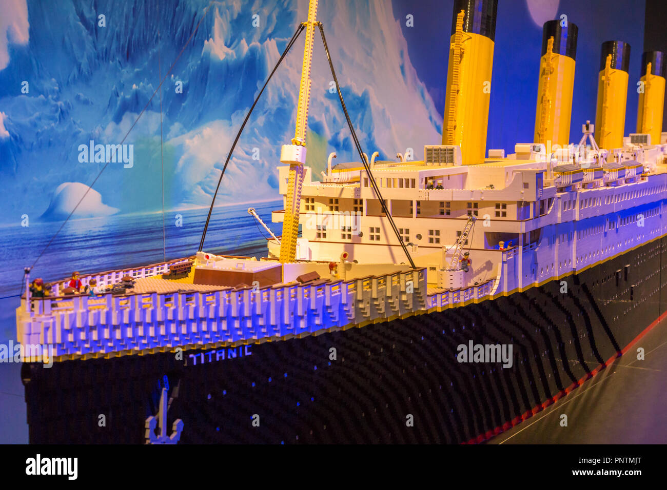 Lego Modell der Titanic im Science Museum in der Stadt der Künste und Wissenschaften in Valencia, Spanien Stockfoto