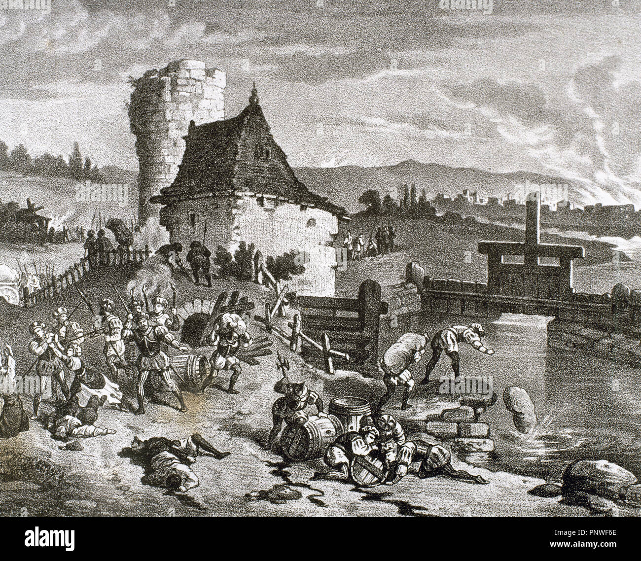 Thomas MUNTZER (1491-1525). Reformador Alemán y Lider revolucionario de Los Campesinos en la llamada "Guerra de Los Campesinos Alemanes (1524-1525)". Muntzer se unió ein ellos En 1524. "INCENDIOS Y SAQUEOS MUNTZER LLEVADOS EIN CABO POR Y SUS GENTES, DURANTE LA REBELION DE LOS CAMPESINOS". Del Grabado en. Xix. Stockfoto