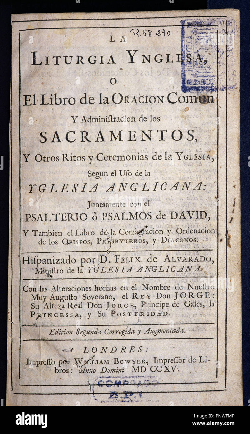 La liturgia inglesa o el Libro de oracion Comun y Administracion de los