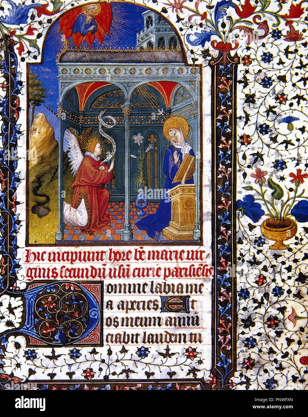Die Verkündigung des Erzengels Gabriel an Maria. Miniatur. 13. Jahrhundert. Schloss von Chantilly. Frankreich. Stockfoto