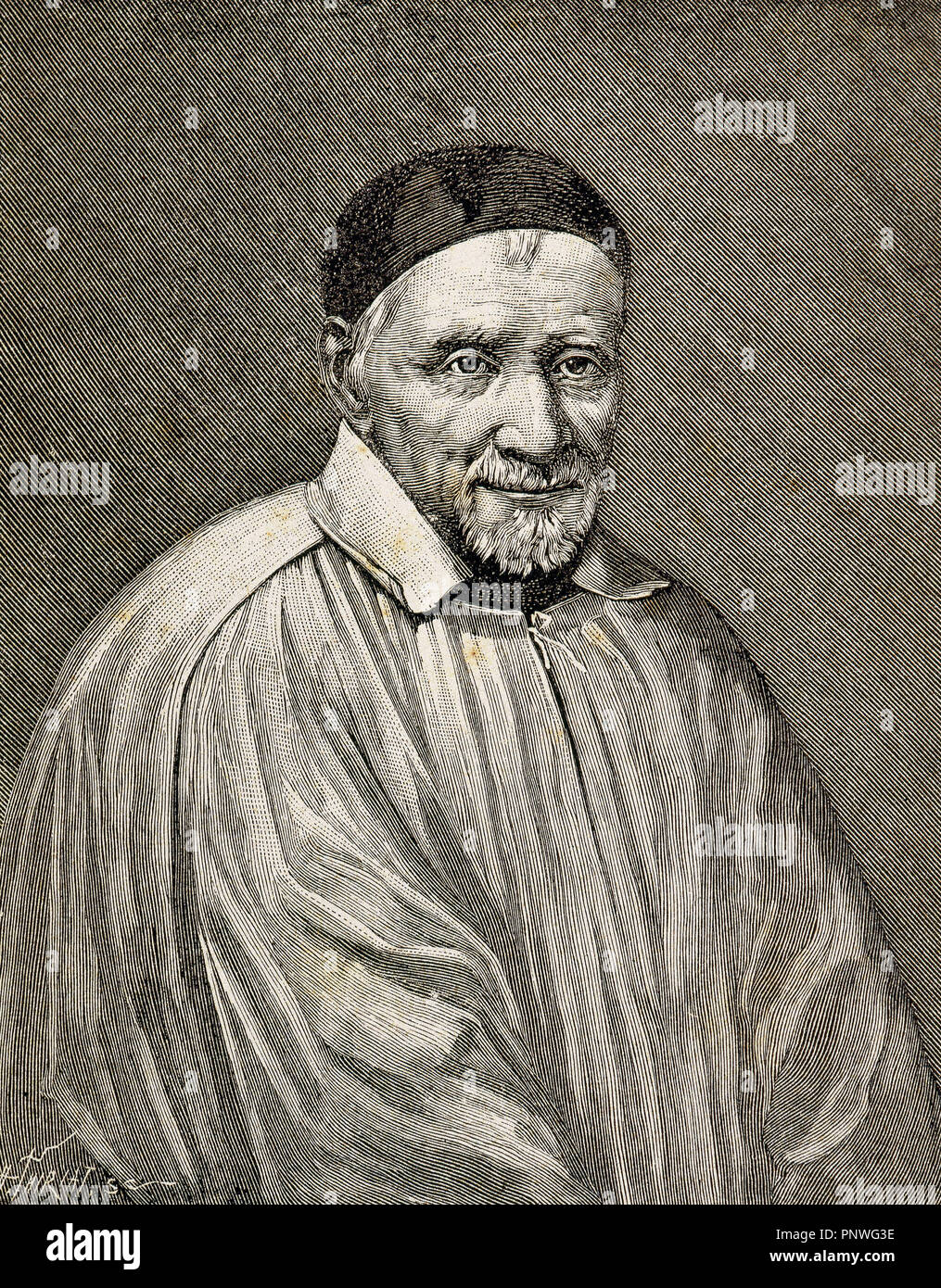 Saint Vincent de Paul (1581-1660). Französische religiösen, der Apostel der Nächstenliebe aufgerufen. Dienst an den Armen gewidmet. Gravur. Stockfoto