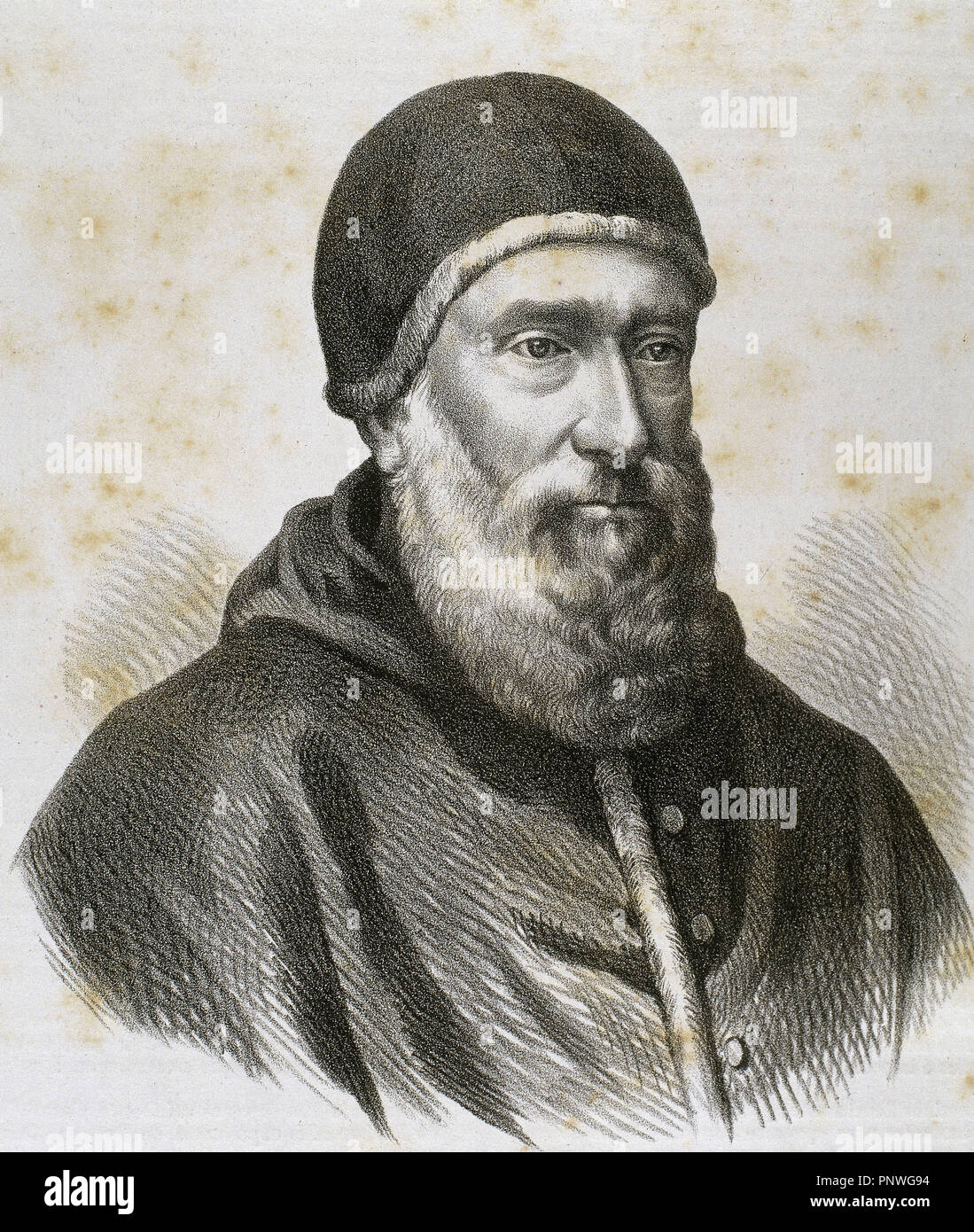 CLEMENTE VII (1478-1534). Papa italiano, de nombre Giulio de Médici (1523-1534). Gracias a su mecenazgo, Miguel Angel realizó las pinturas del Juicio Final de La Capilla Sixtina. S. XVI. Grabado S. XIX. Stockfoto