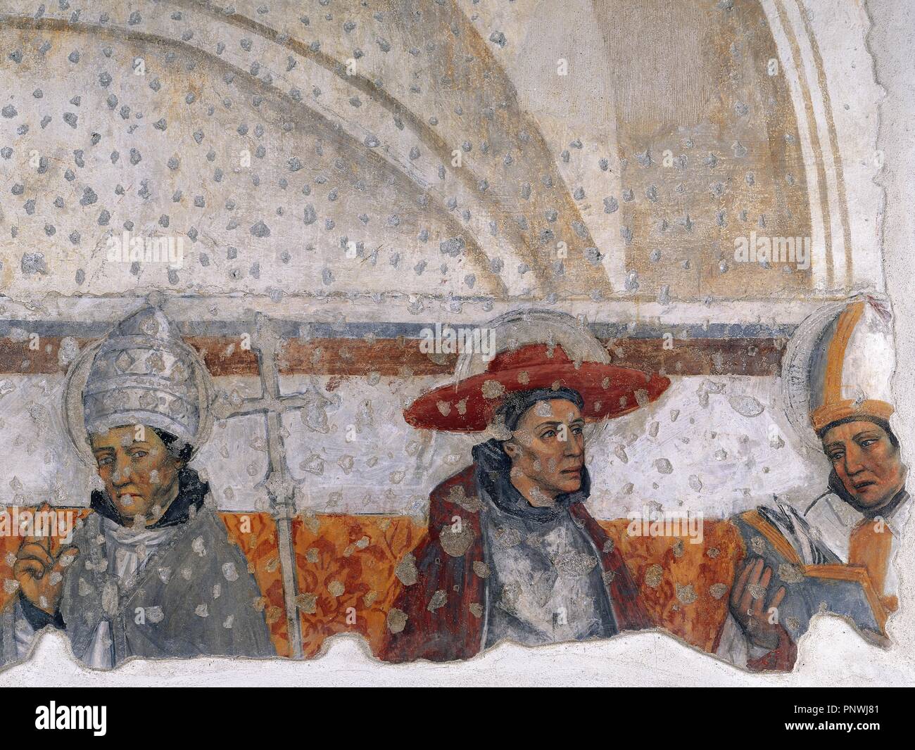 ARTE BIZANTINO. ITALIA. IGLESIA DE ABACIAL NOVALESA. Fresko del altar Mayor, donde se Vertreter einer DOS ALTOS LADUNGEN DE LA IGLESIA. Abadía Benedictina de Novalesa. Estado de Turín. Italia. Stockfoto