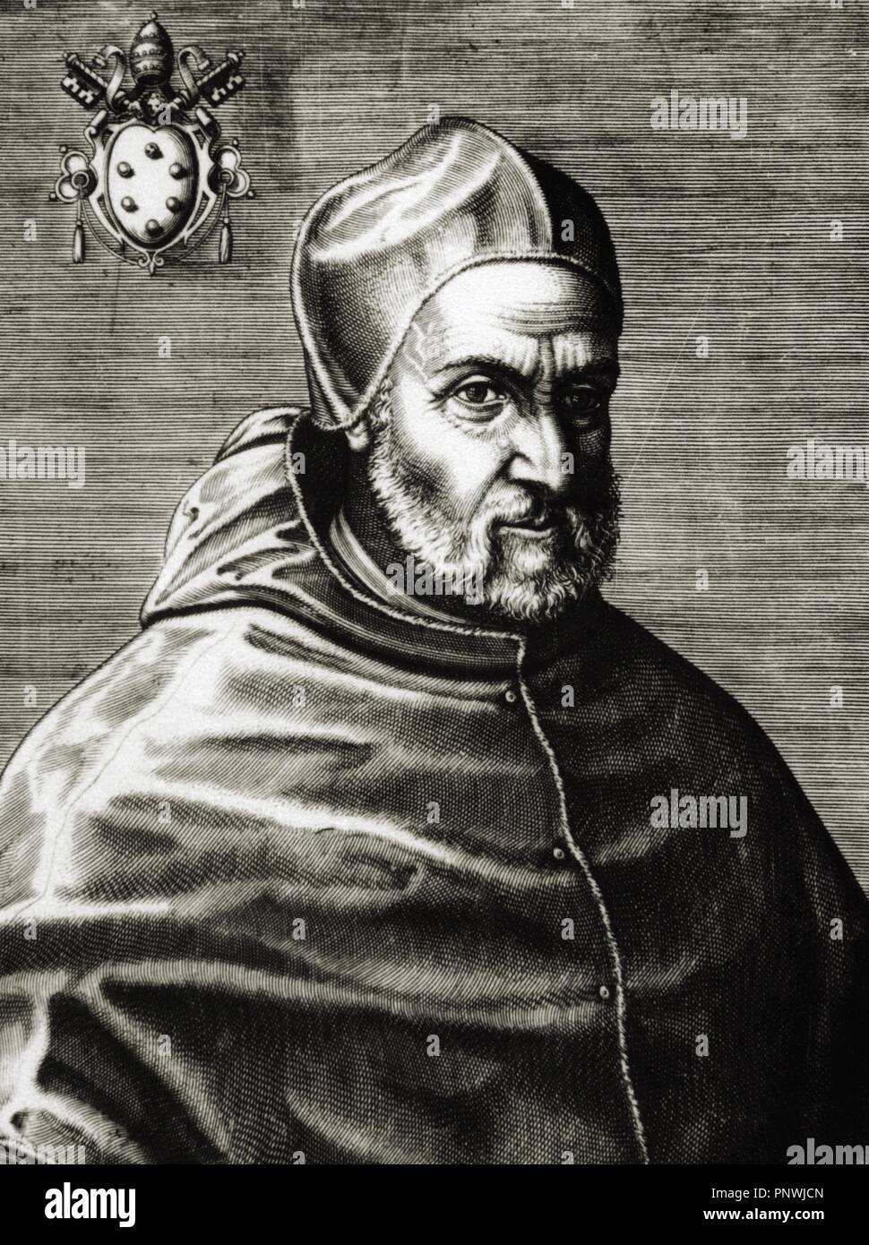 Pius IV (Mailand, 1499 - Rom, 1565). Italienische Papst, genannt Giovanni Angelo Medici. Porträt. Gravur. Stockfoto