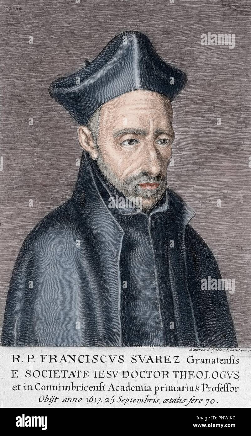 Francisco Suarez (1548-1617). Spanischer Philosoph und Theologe. 17. Jahrhundert farbigen Gravur. Stockfoto