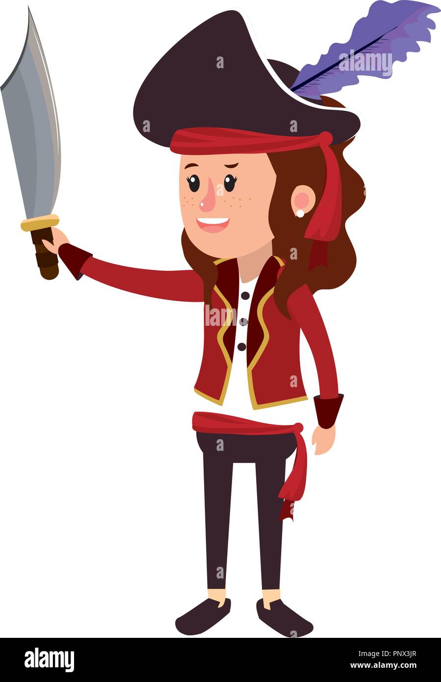 Glückliches Mädchen mit Piraten Kostüm und Schwert Stock Vektor