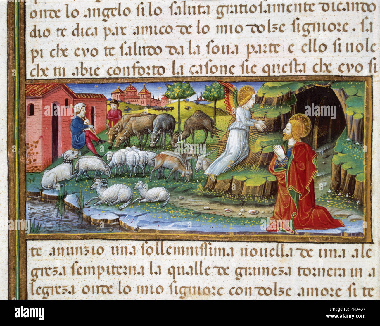 Verkündigung des Engels an Joachim. Codex von Predis (1476). Königliche Bibliothek. Turin. Italien. Stockfoto