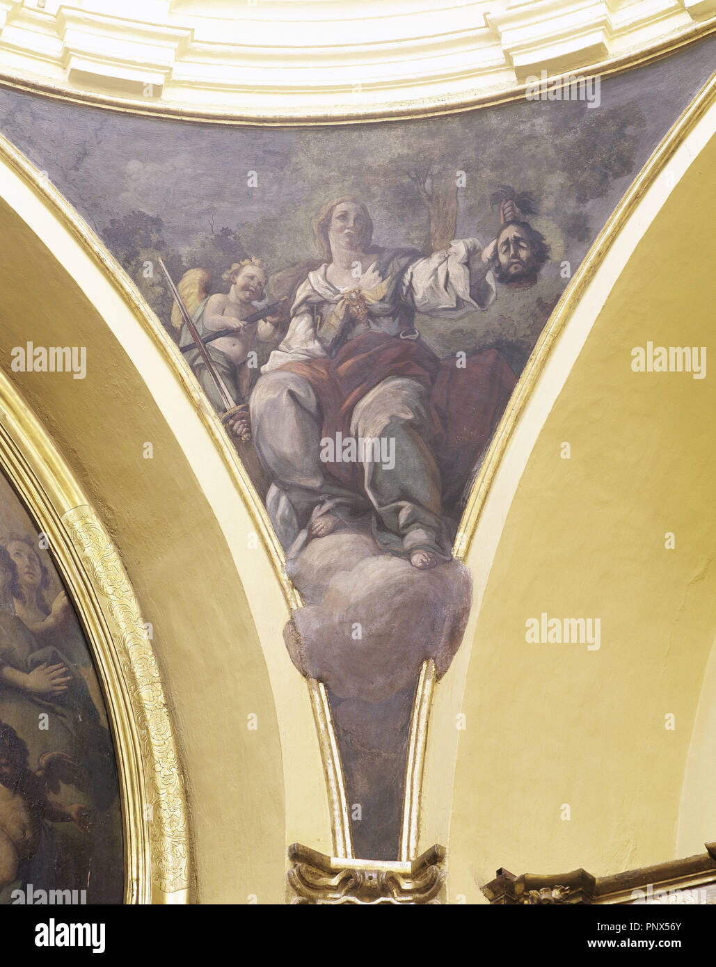 Jose Luzan y Martinez (1710-1785). Spanischen Barock Maler. Judith mit dem Haupt des Holoferne, 1750. Kirche von San Miguel de los Navarros. Zaragoza, Aragon, Spanien. Stockfoto