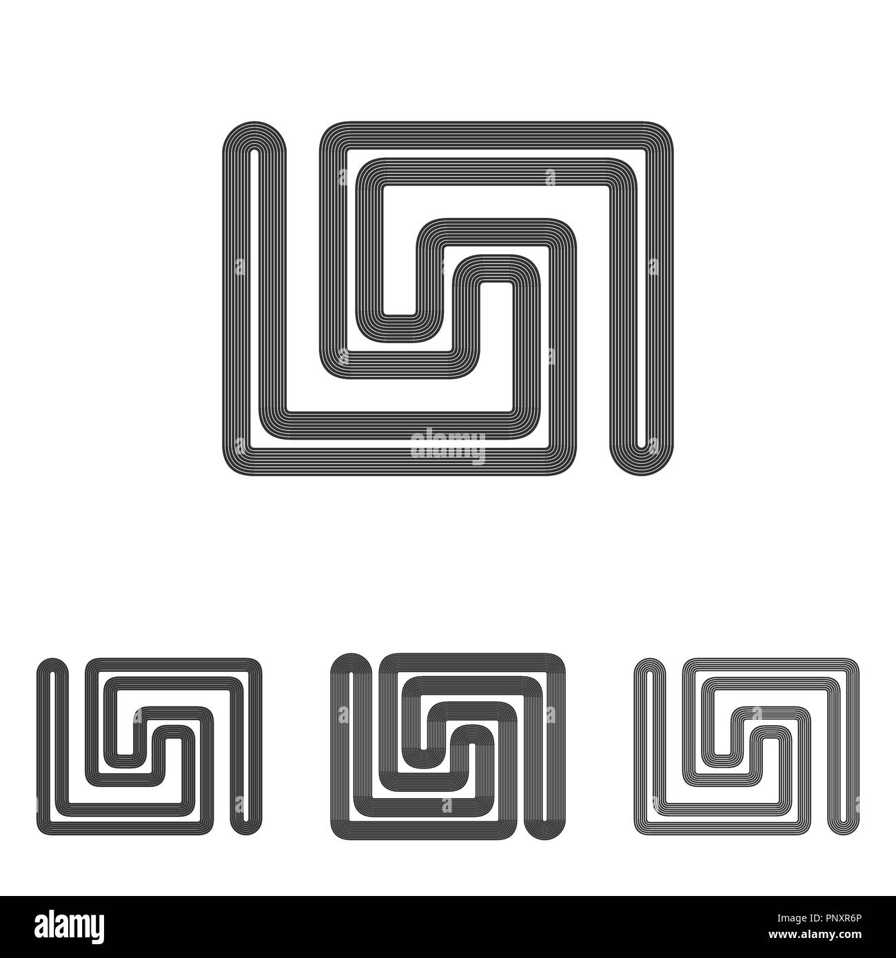 Schwarze Linie wissenschaftliche Logo Design. Stock Vektor