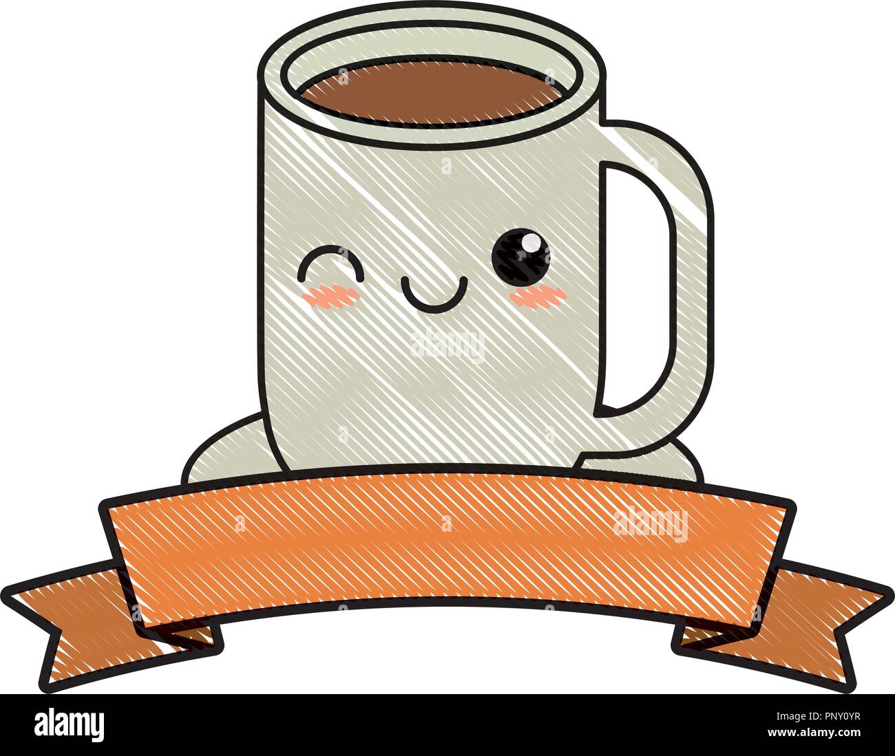 Kawaii Kaffeebecher und Zierband mit weißem Hintergrund, Vector  Illustration Stock-Vektorgrafik - Alamy