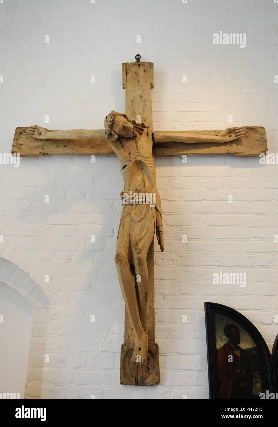 Kruzifix mit Christus als gequält Leiche. C. in 1350. Holz. Von Elmelunde Kirche, Insel Mon (Dänemark). National Museum. Kopenhagen. Dänemark. Stockfoto