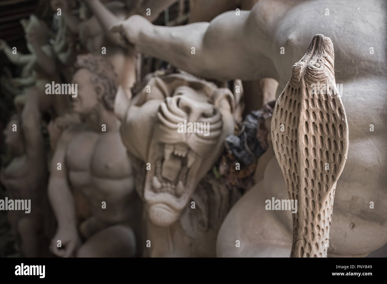 Idol, bevor Durga Puja in Indien Stockfoto