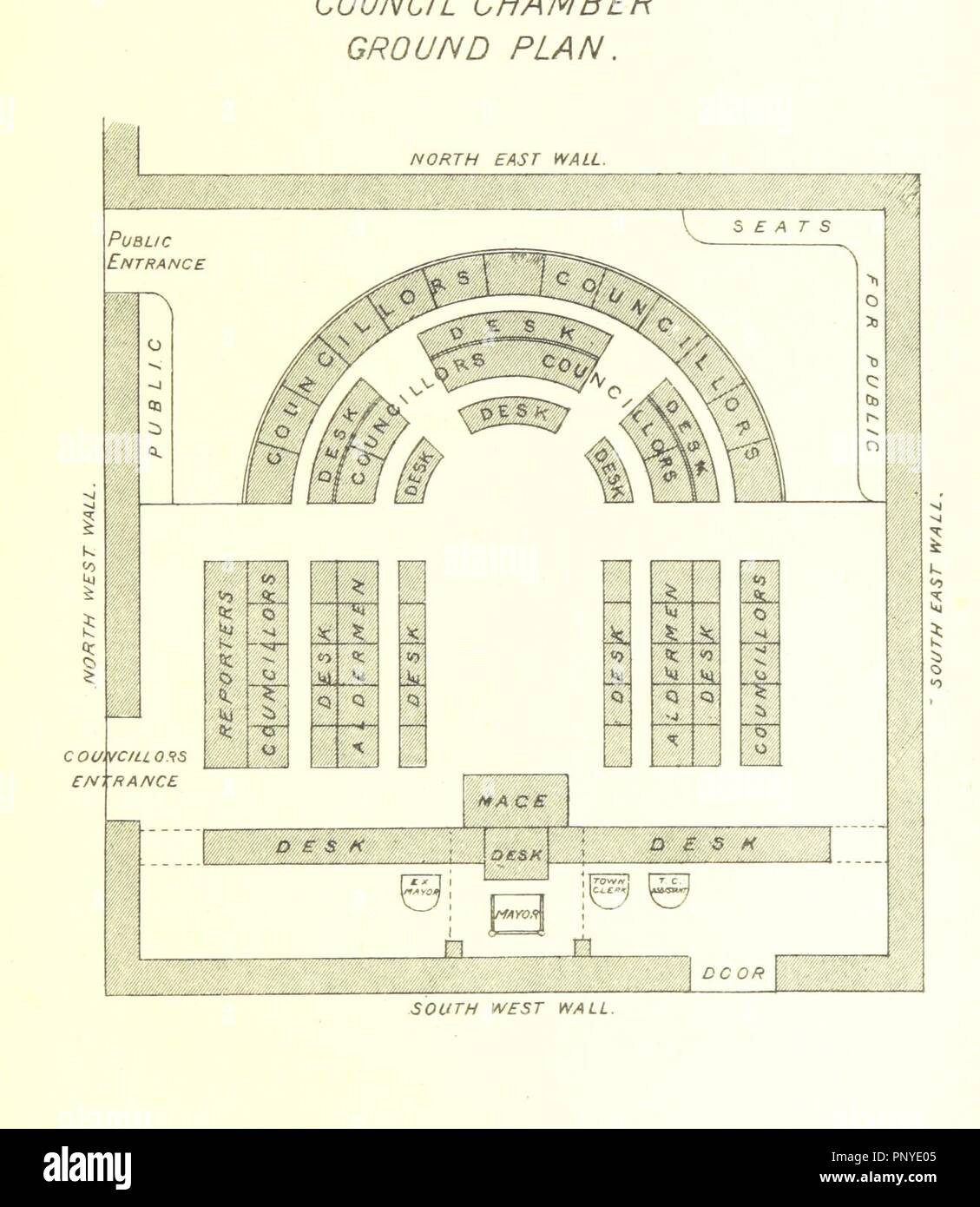 Bild von Seite 21 der 'Wigan County Council Kammer, geöffnet 30 Oktober 1890. Beschreibende Skizze [unterzeichnet H.T.F., d. h. H. T. Folkard]'. Stockfoto