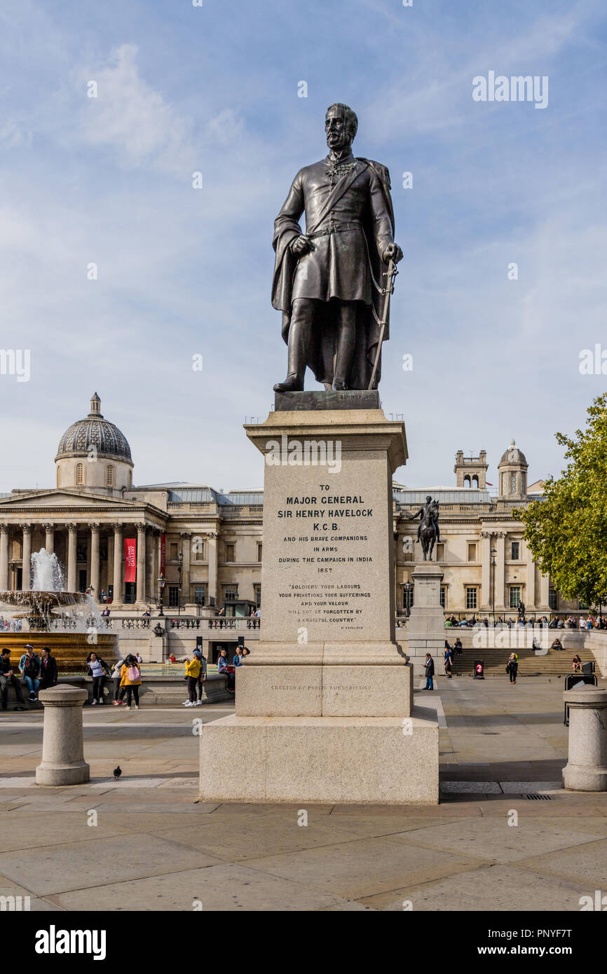London. September 2018. Ein Blick auf die staue von Sir Henry havelock auf dem Trafalgar Square in London. Stockfoto