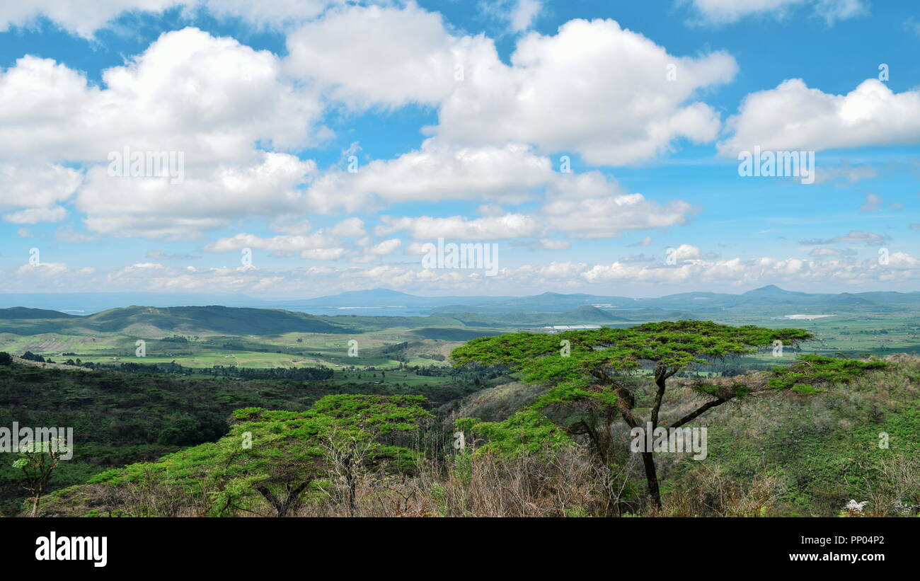 Mount Longonot und Lake Naivasha aus Eburru Hill, Kenia Stockfoto