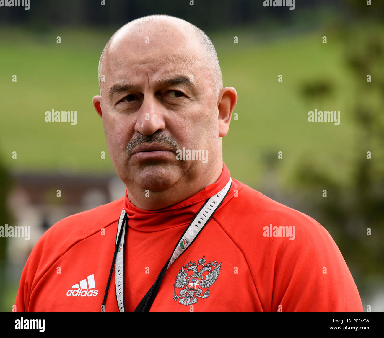 Neustift, Tirol, Österreich - Mai 22., 2018. Die russische Nationalmannschaft Trainer Stanislav Cherchesov während der Trainingslager in Neustift, Österreich. Stockfoto