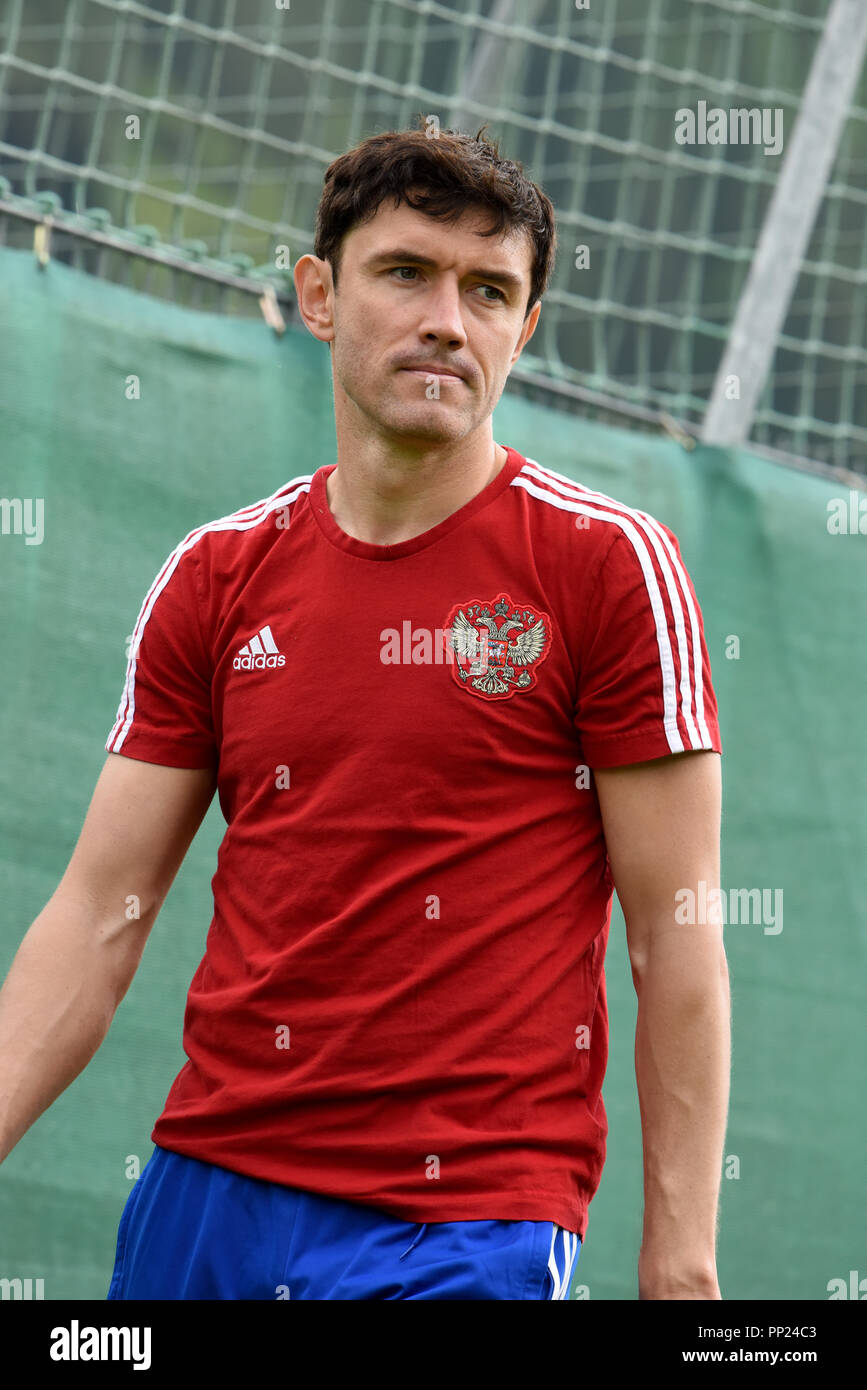 Neustift, Tirol, Österreich - Mai 22., 2018. Russische Fußballspieler Yuri Zhirkov während der Trainingslager in Neustift, Österreich. Stockfoto