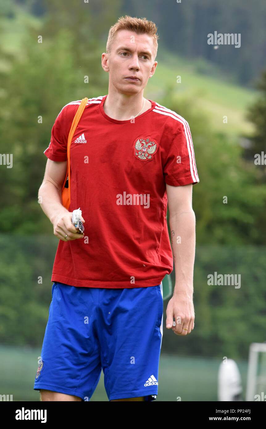 Neustift, Tirol, Österreich - Mai 22., 2018. Russische Fußballspieler Andrey Semenov während der Trainingslager in Neustift, Österreich. Stockfoto