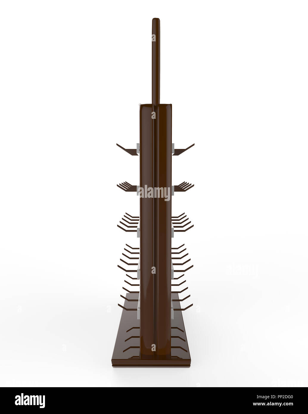 Telefon Zubehör Ständer, retail Display stand mit Haken für Produkt-, Anzeige steht auf weißem Hintergrund. 3D-Darstellung Stockfoto