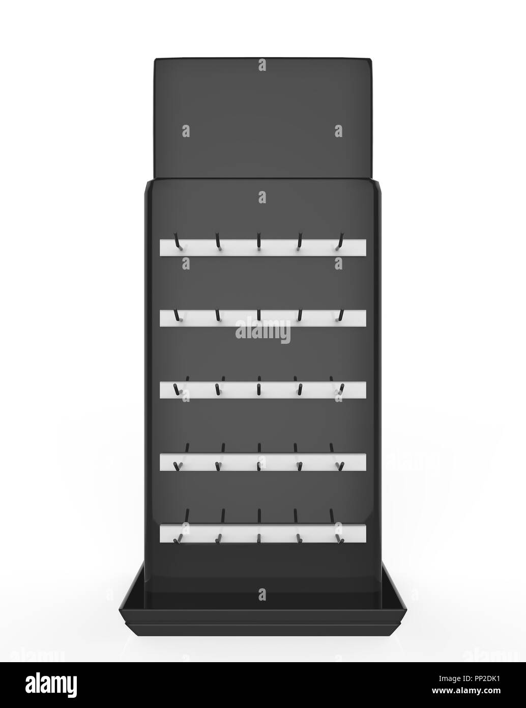 Telefon Zubehör Ständer, retail Display stand mit Haken für Produkt-, Anzeige steht auf weißem Hintergrund. 3D-Darstellung Stockfoto