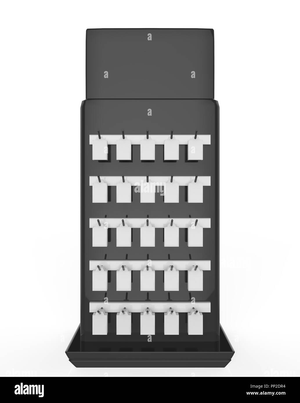 Telefon Zubehör Ständer, retail Display stand mit Haken für Produkt-, Anzeige steht auf weißem Hintergrund. 3D-Darstellung Stockfoto