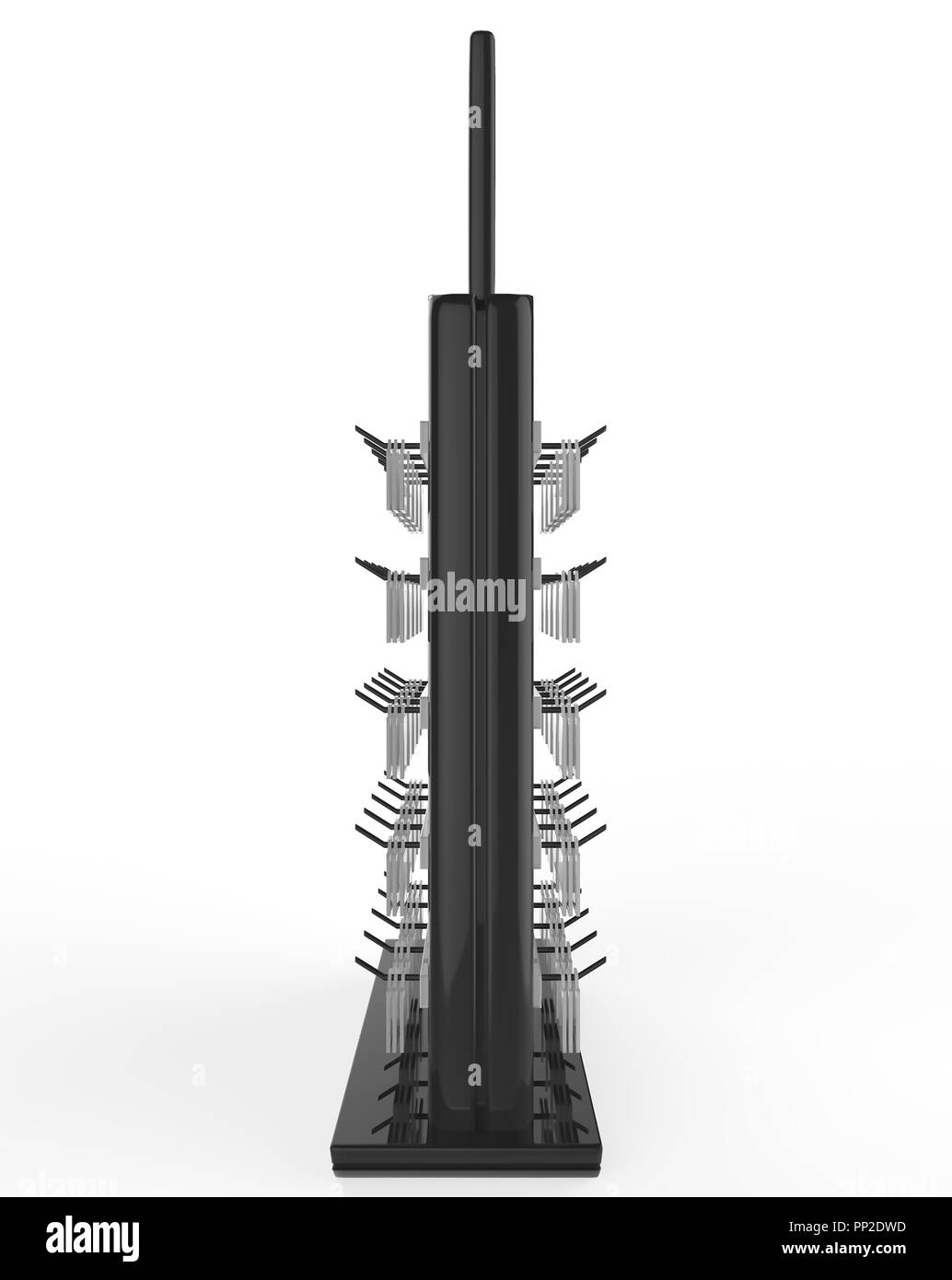 Telefon Zubehör Ständer, retail Display stand mit Haken für Produkt-, Anzeige steht auf weißem Hintergrund. 3D-Darstellung Stockfoto