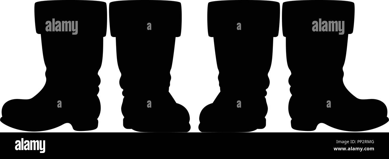 Santa Claus oder der Heilige Nikolaus Stiefel - schwarze Silhouette von zwei Paare Stock Vektor