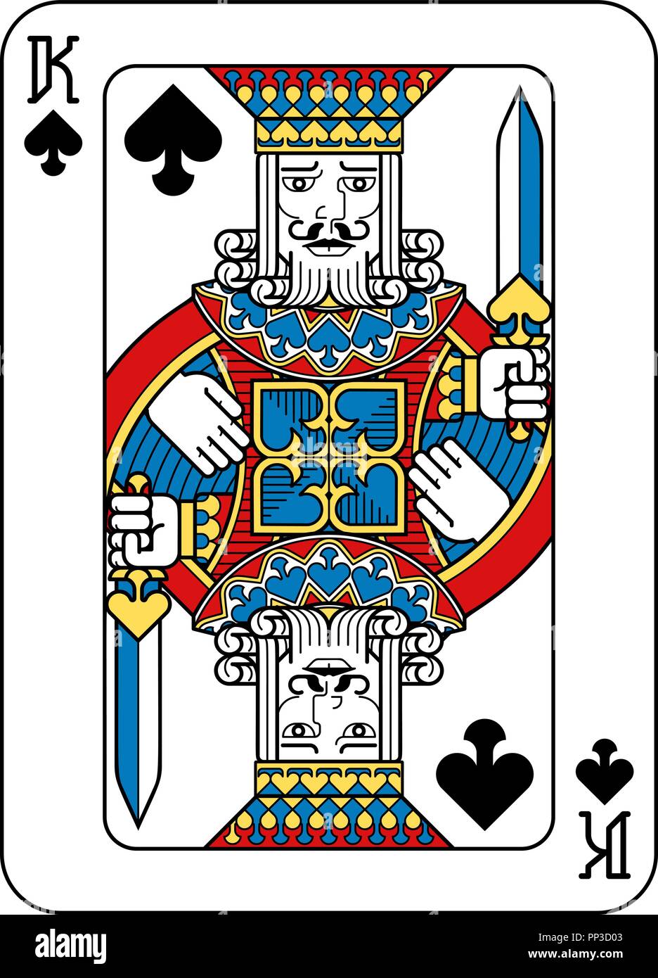 Spielkarte Pik König Gelb Rot Blau Schwarz Stock Vektor