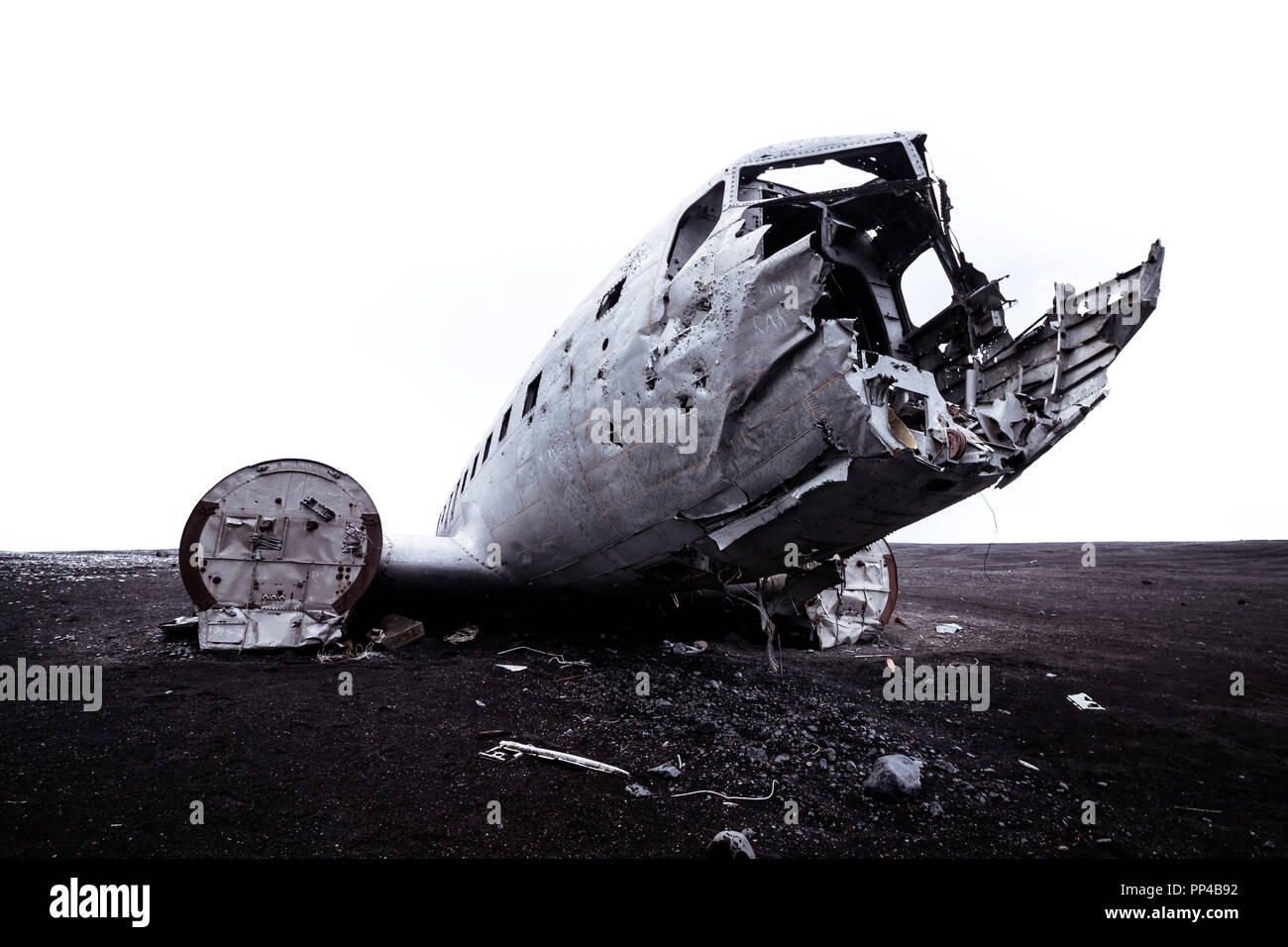 Abgestürztes Flugzeug in Island Stockfoto