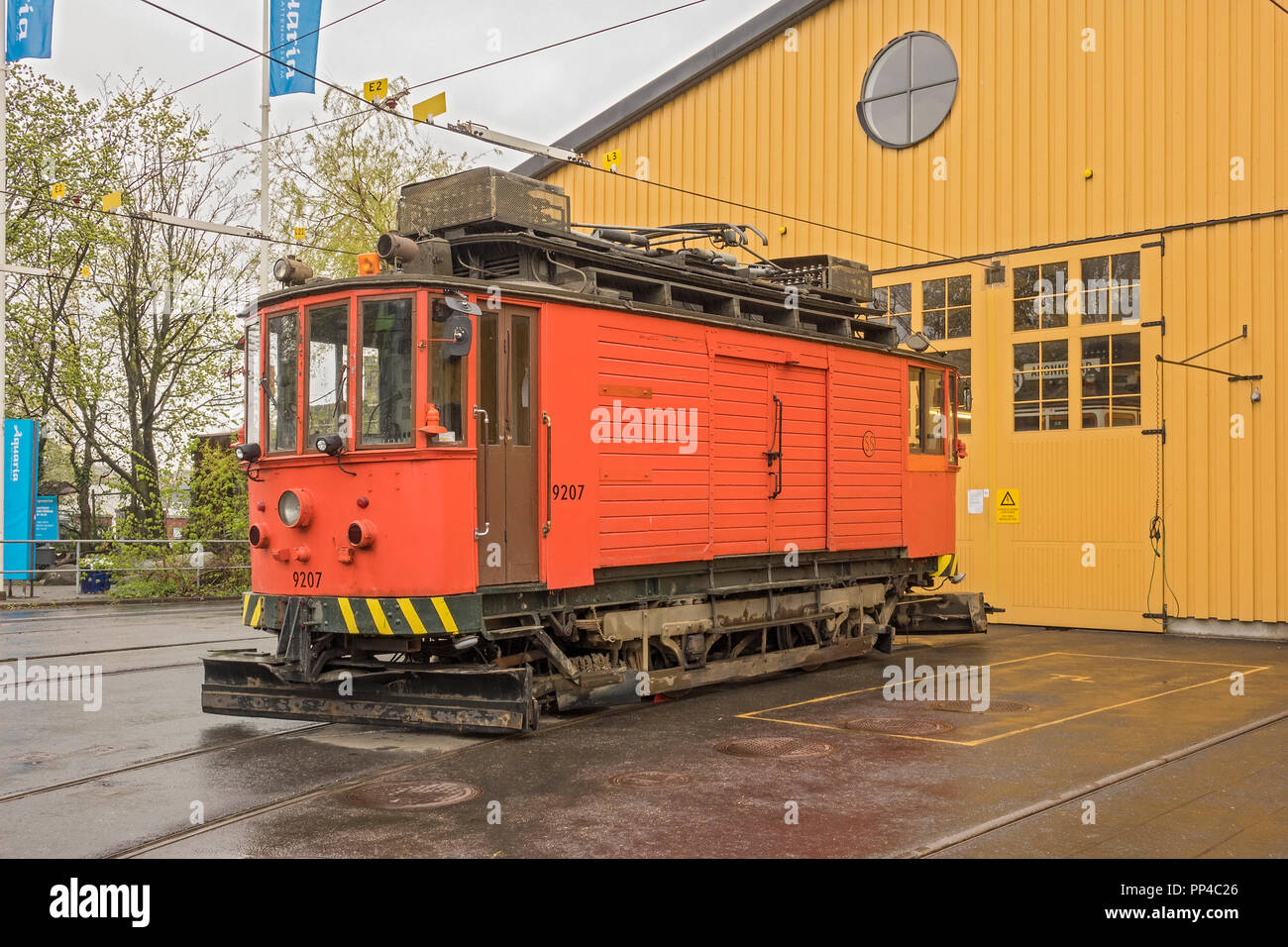 Straßenbahn 9207 am Depot Stockholm Schweden Stockfoto