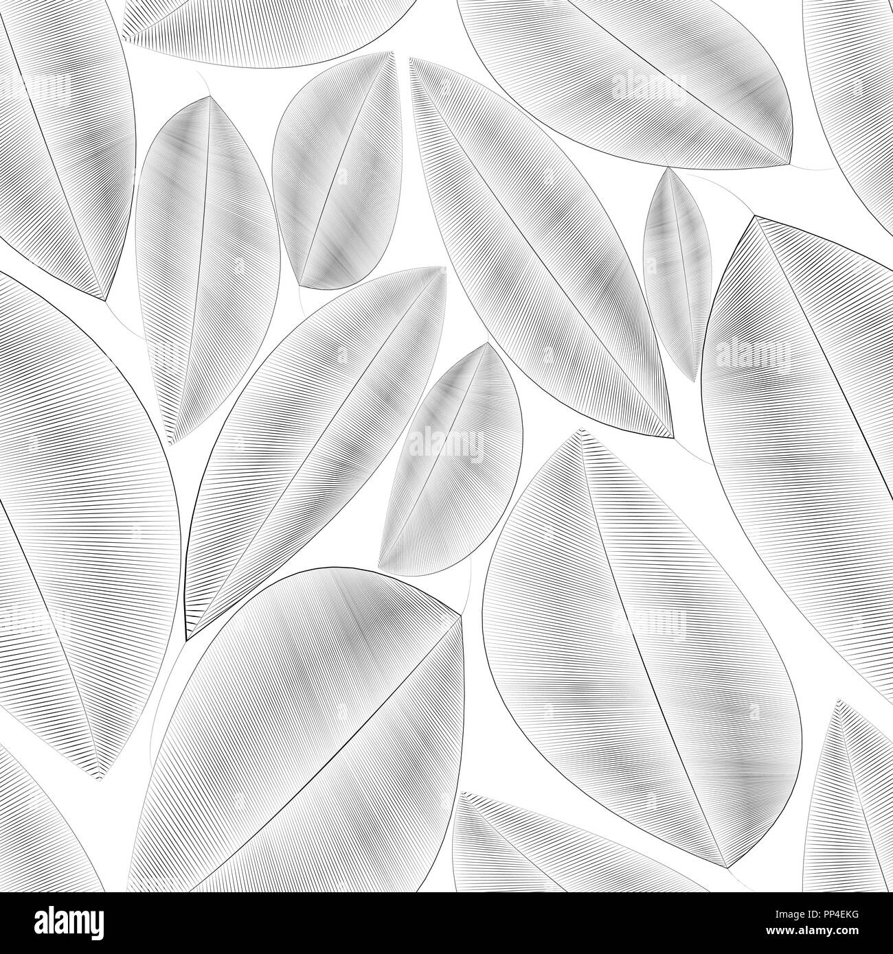 Vector Illustration einer nahtlosen Textur mit Blättern. Die Linien und Kurven. Stock Vektor