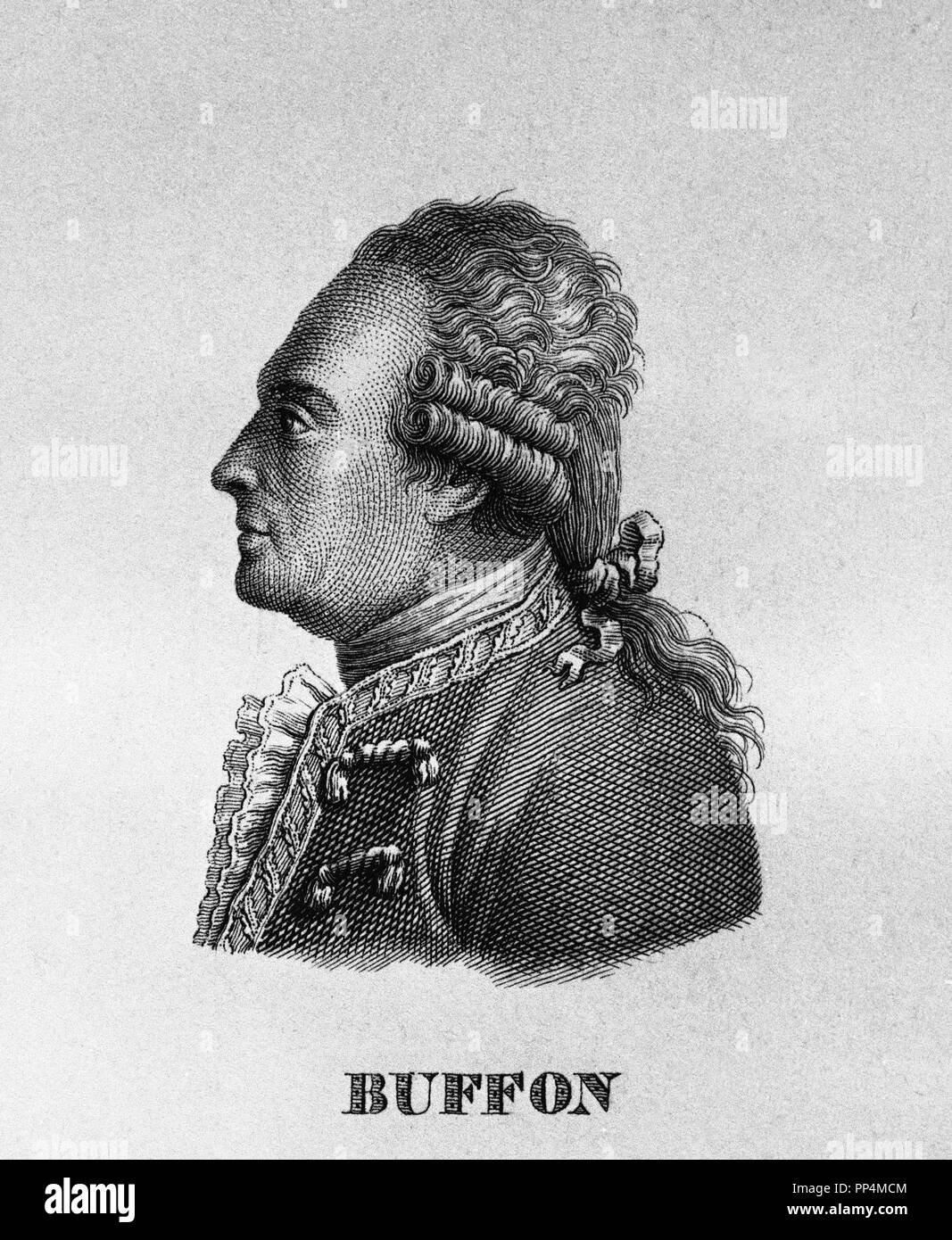 George-Louis Leclerc (1707-1788), Graf von Buffon. Naturwissenschaftler, Mathematiker, Biologen, Kosmologe und französische Schriftsteller, was sitzt an seinem Schreibtisch. Autor: PLANELLA B. Lage: Biblioteca Nacional - coleccion. MADRID. Spanien. Stockfoto