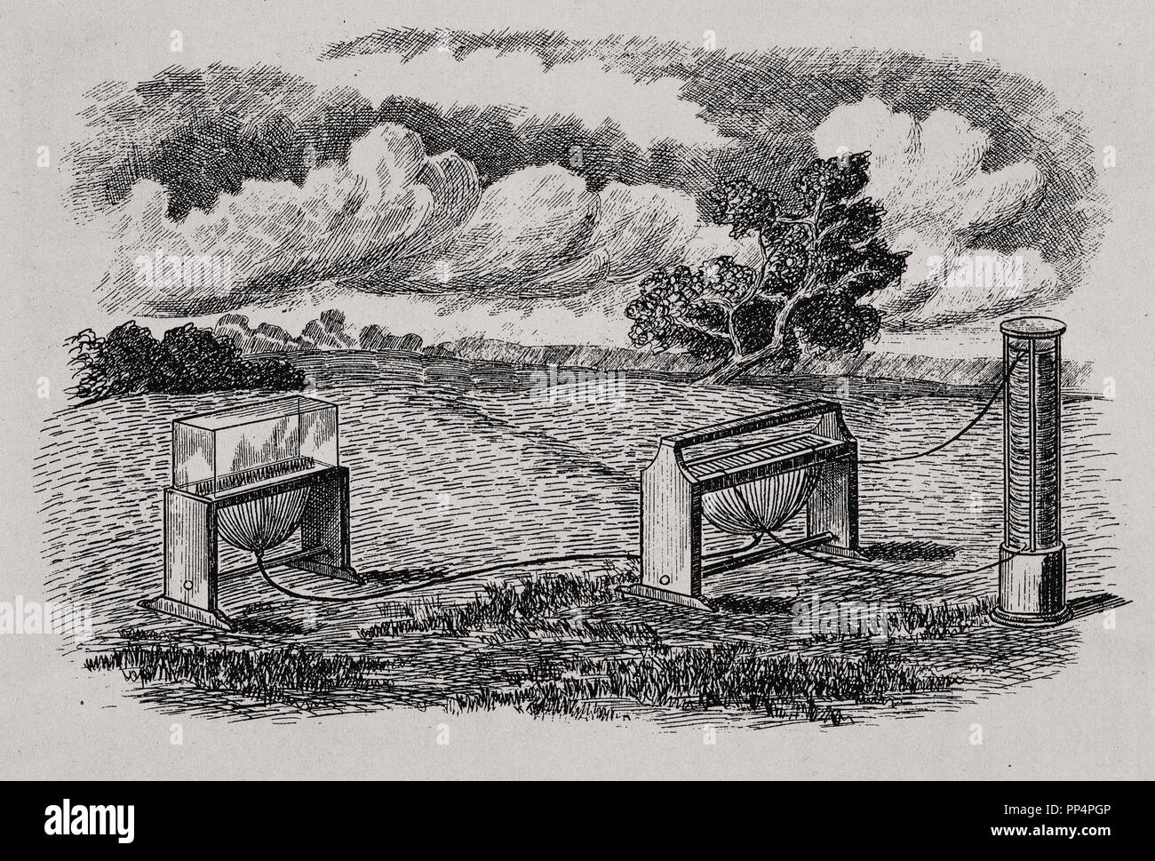 Gravur - elektrische Telegraph-1809. Stockfoto