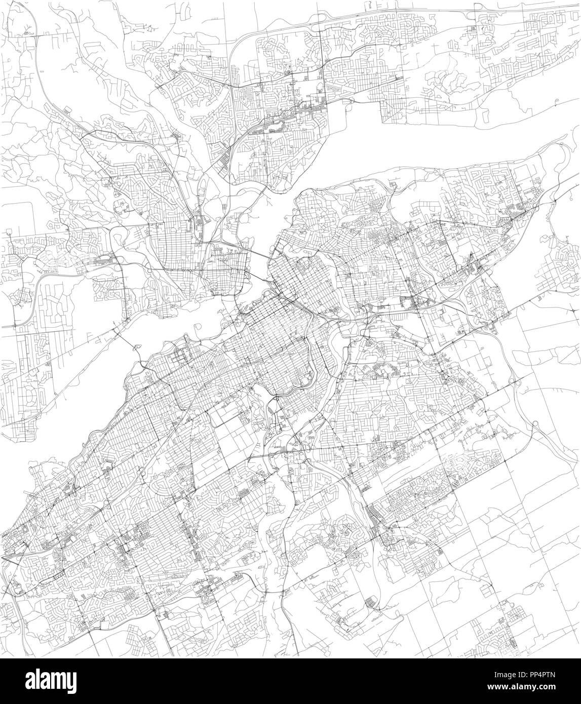 Karte von Ottawa, Satelliten-, schwarzen und weißen Karte. Straße Verzeichnis und Stadtplan. Kanada Stock Vektor