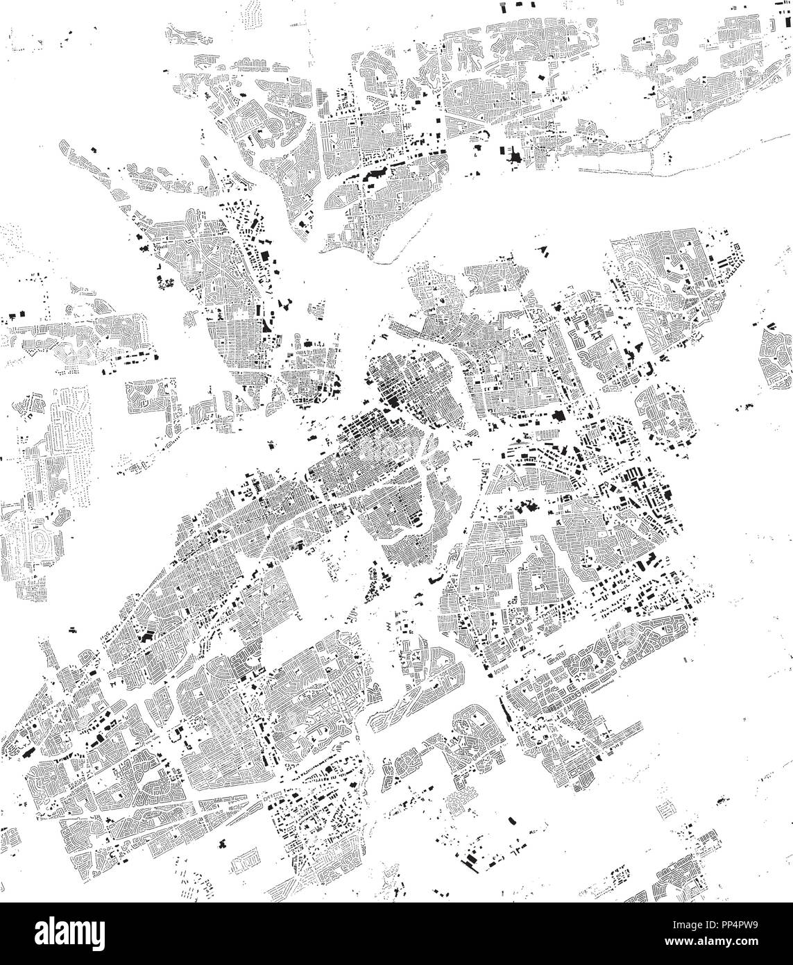 Karte von Ottawa, Satelliten-, schwarzen und weißen Karte. Straße Verzeichnis und Stadtplan. Kanada Stock Vektor