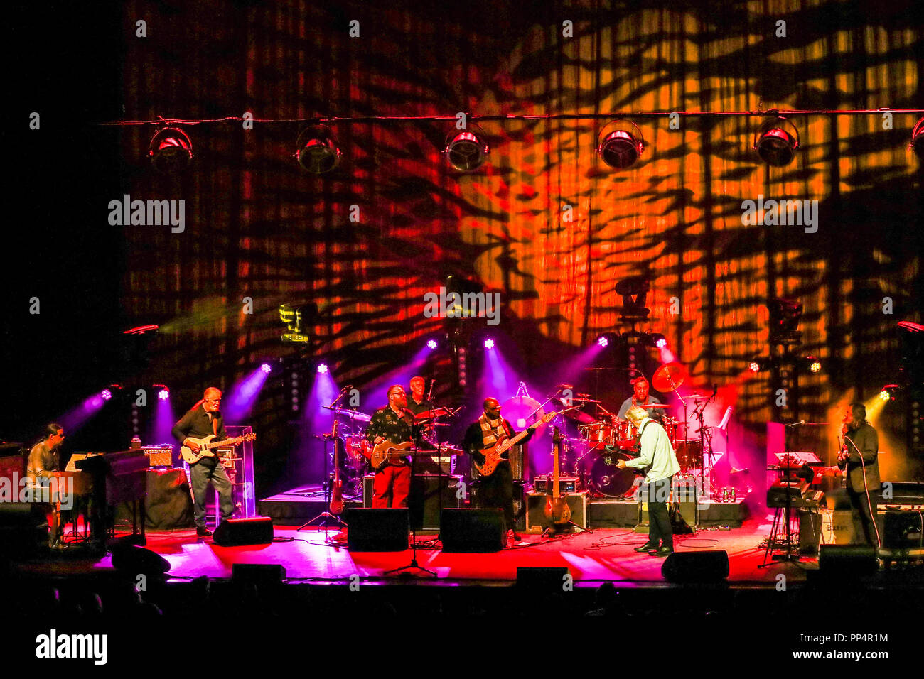 Musik Künstler John Mclaughlin führt in Durham, North Carolina als Teil seiner 2017-18 Tour. John McLaughlin, Mahavishnu John McLaughlin bekannt, ist ein englischer Gitarrist, Bandleader und Komponist. Seine Musik umfasst viele Genres von Jazz, die er mit Elementen aus Rock, klassische indische Musik, die westliche klassische Musik, Flamenco und Blues zu einem der wegweisenden Zahlen in Fusion geworden. Stockfoto