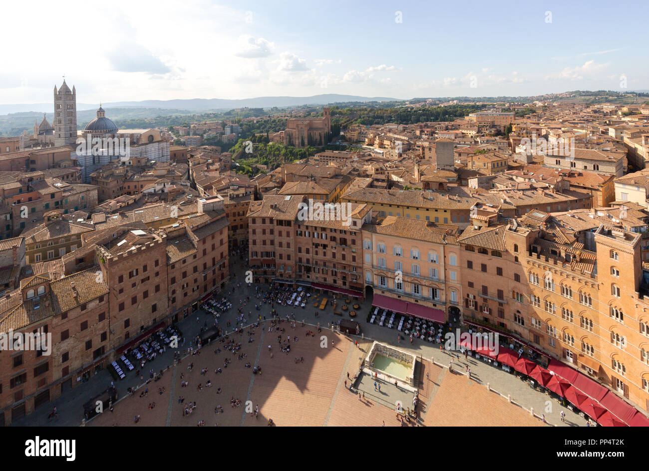 Die Piazza Del Campo von der Torre del Mangia, Siena, Italien Europa Stockfoto