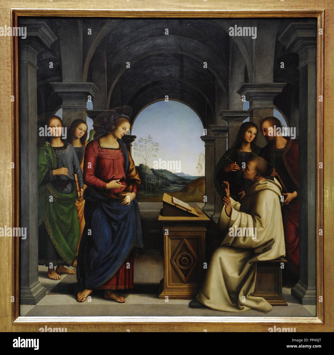 Pietro Perugino (1446/1450 Ð 1523), geb. Pietro Vannucci. Italienische Renaissance Maler der Umbrischen Schule. High Renaissance. Die Jungfrau 28,18 St. Bernard. Altarbild für die Kirche Santa Maria Maddalena dei Pazzi in Florenz. c. 1490-1494. Öl auf Holz. Alte Pinakothek. München. Deutschland. Stockfoto