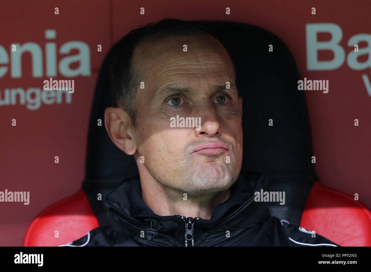 Leverkusen, Deutschland. 23 Sep, 2018. firo: 23.09.2018, Fußball, 1.Bundesliga, Saison 2018/2019, Bayer 04 Leverkusen - FSV FSV FSV Mainz 05 Trainer Heiko HERRLICH, Leverkusen, Porträt | Quelle: dpa/Alamy leben Nachrichten Stockfoto