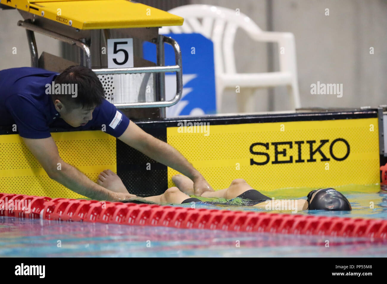 Yokohama International Swimming Centre, Kanagawa, Japan. 22 Sep, 2018. Yukihito Kumeta, 22. SEPTEMBER 2018 - Schwimmen: 2018 Japan Para Schwimmen die Meisterschaften Männer 50 m Freistil S2 Wärme bei Yokohama International Swimming Centre, Kanagawa, Japan. Credit: YUTAKA/LBA SPORT/Alamy leben Nachrichten Stockfoto