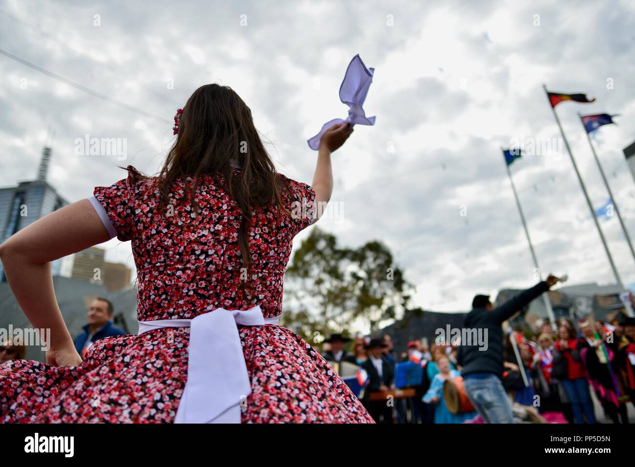 Fiestas Patrias, der Native Land Urlaub, den chilenischen Nationalen Tag Feier am Federation Square in Melbourne, VIC, Australien, 18. September 2018 Stockfoto