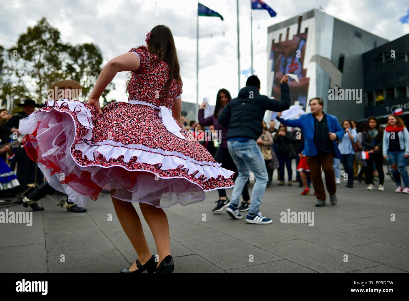 Fiestas Patrias, der Native Land Urlaub, den chilenischen Nationalen Tag Feier am Federation Square in Melbourne, VIC, Australien, 18. September 2018 Stockfoto