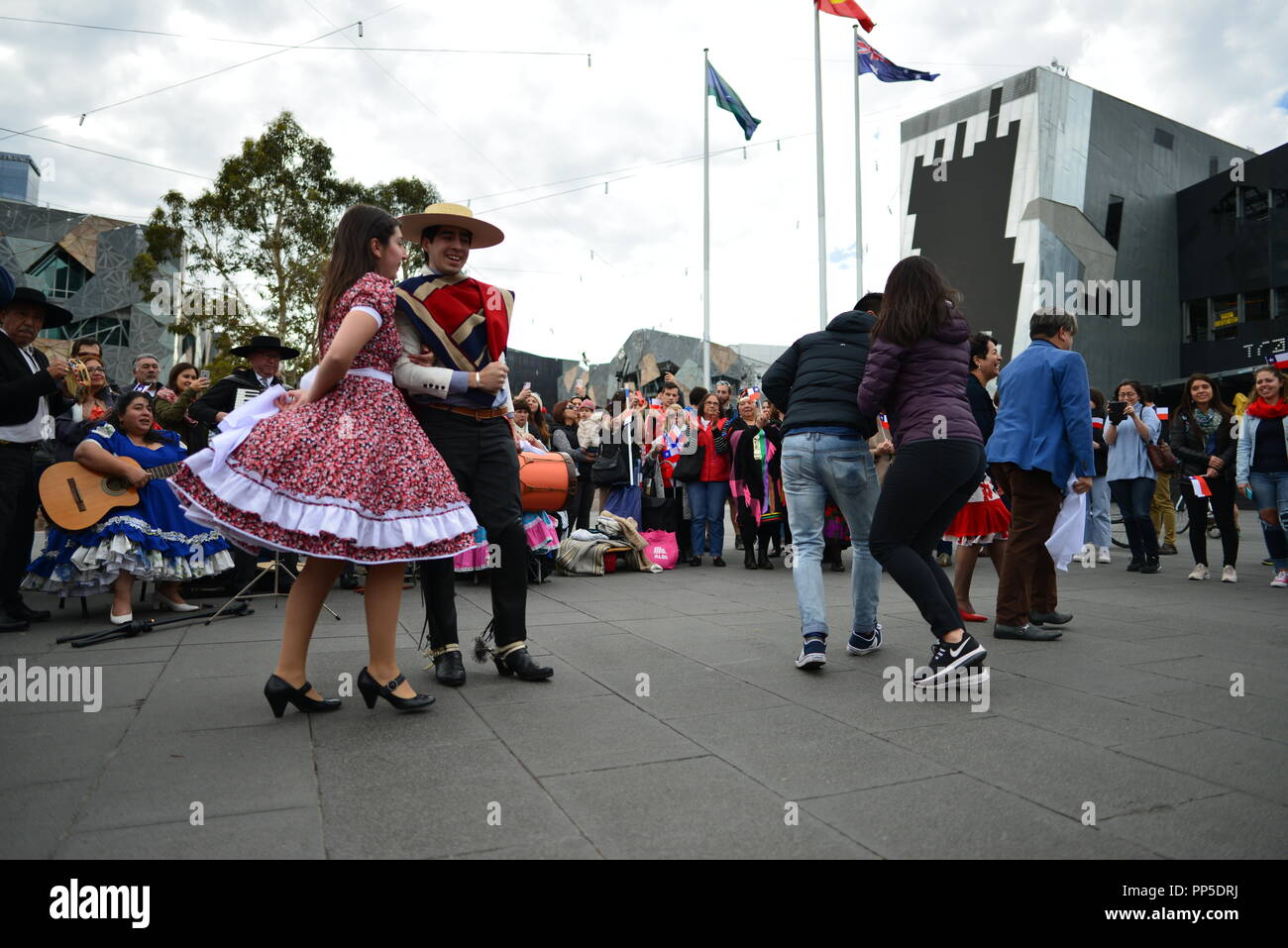 Fiestas Patrias, der Native Land Urlaub, den chilenischen Nationalen Tag Feier am Federation Square in Melbourne, VIC, Australien, 18. September 2018 Stockfoto