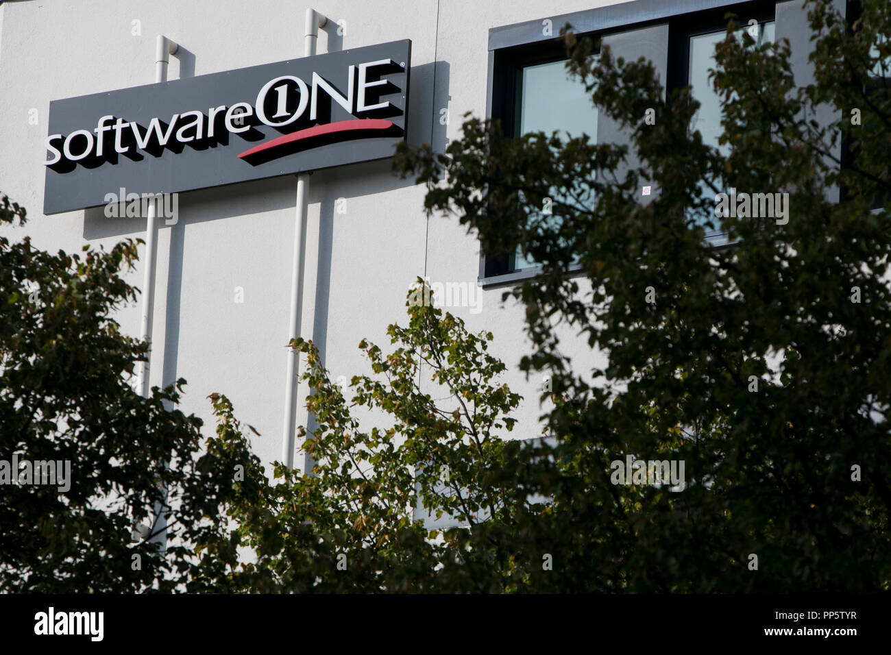 Ein logo Zeichen außerhalb einer Anlage besetzt von SoftwareONE in München, Deutschland, am 26. August 2018. Stockfoto