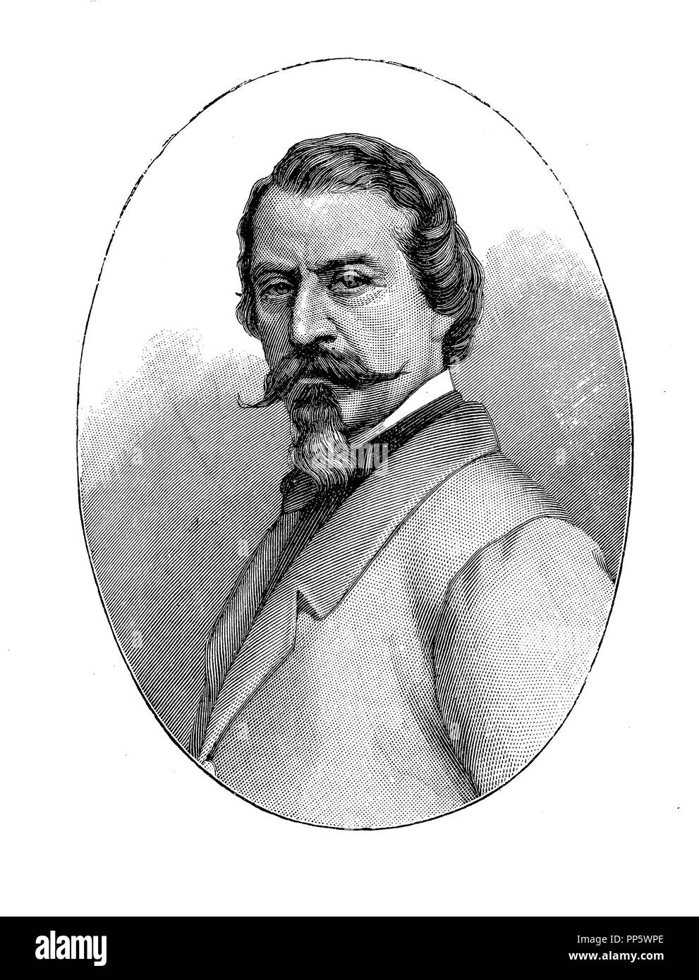 Gravur Portrait von Aleardo Aleardi (1812-1878), italienischer neo-romantischen Dichter, Mitglied des italienischen Parlaments und Professor für Ästhetik in Florenz Stockfoto