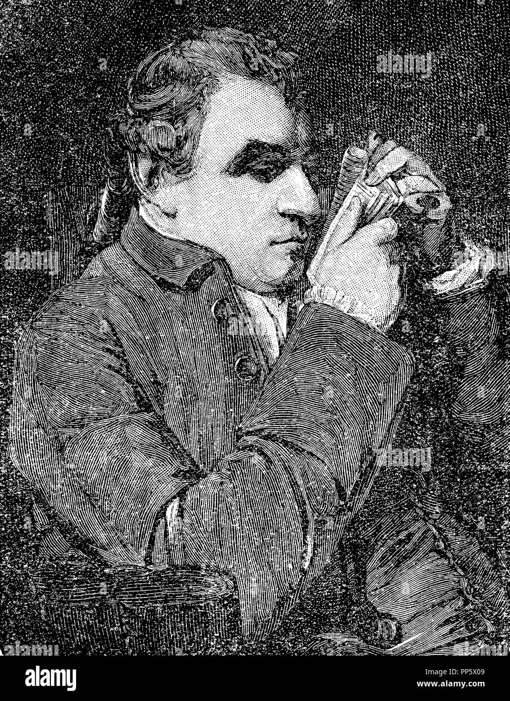 Gravur Portrait von Giuseppe Marc'Antonio Baretti (1719-1789), italienischer Literaturkritiker, Dichter, Schriftsteller, Übersetzer, Autor von Sprache - Übersetzung Wörterbücher auch mit dem Namen von Joseph Baretti. Er war Sekretär der Königlichen Akademie der Künste in London Stockfoto