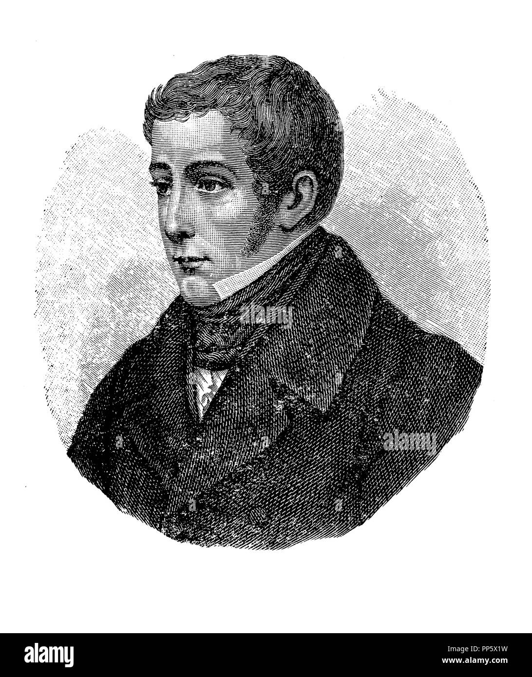 Gravur Portrait von Giovanni Berchet (1783-1851), italienischer Dichter, Patriot, Zulauf in der Italienischen Romantik. Stockfoto